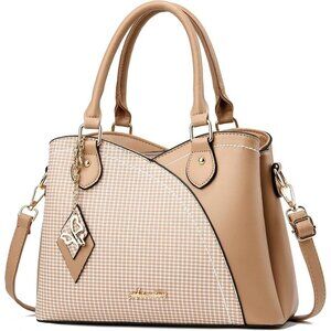 Women’s Khaki PU Leather Tote & Satchel Bag | Top Handle Crossbody Shoulder Bag